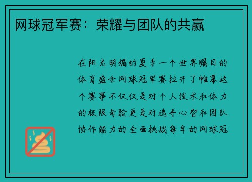 网球冠军赛：荣耀与团队的共赢